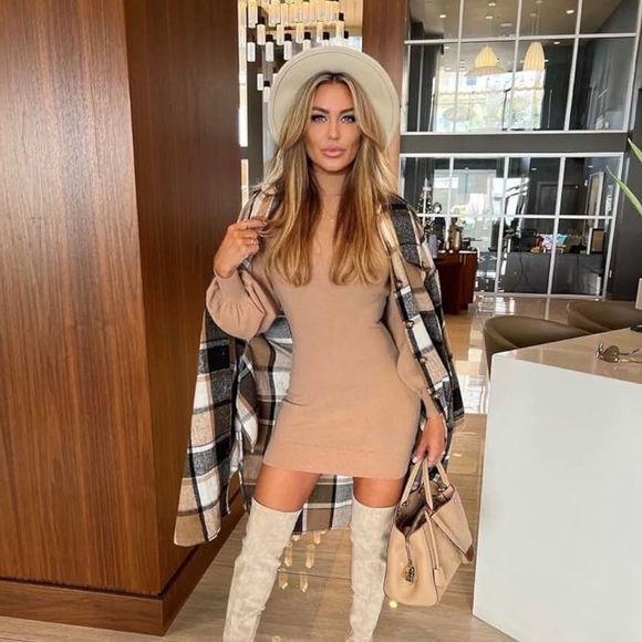 NWT Women's Blend Long Plaid Shirt Jacket Button Shacket Pocketed Flannel Coat - Picture 4 of 6